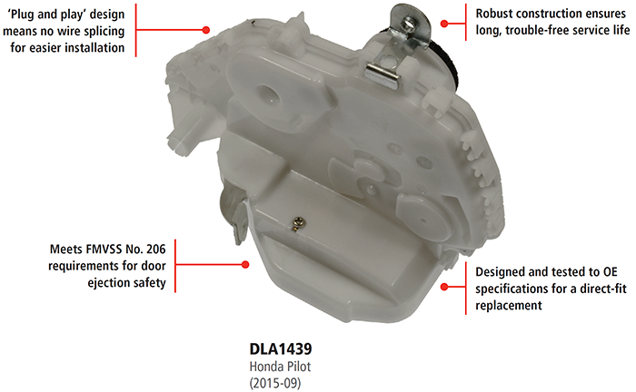 Door Lock Actuator (DL1439) from Standard Motor Products chart showing features