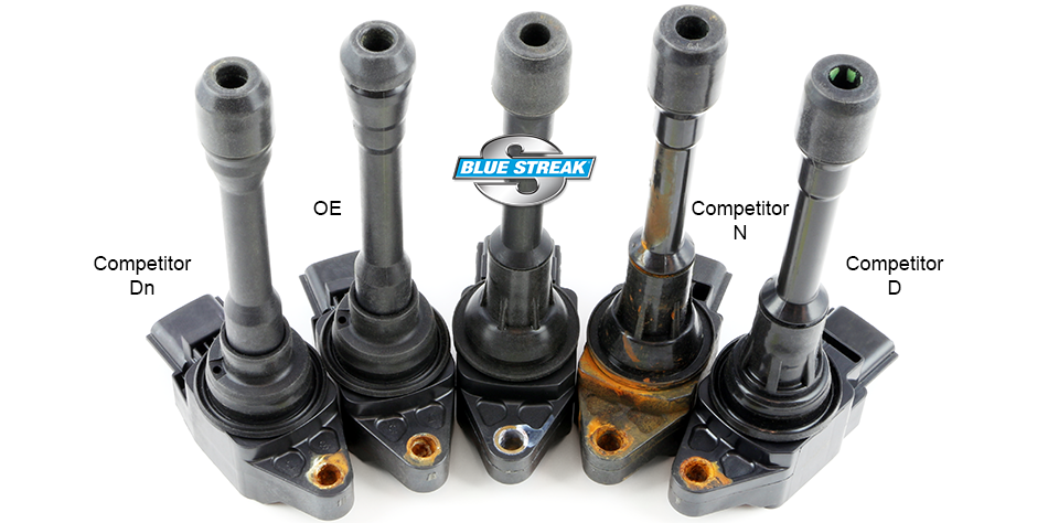 Blue Streak Ignition Coil (UF549) compared to original equipment and competitors after salt spray test