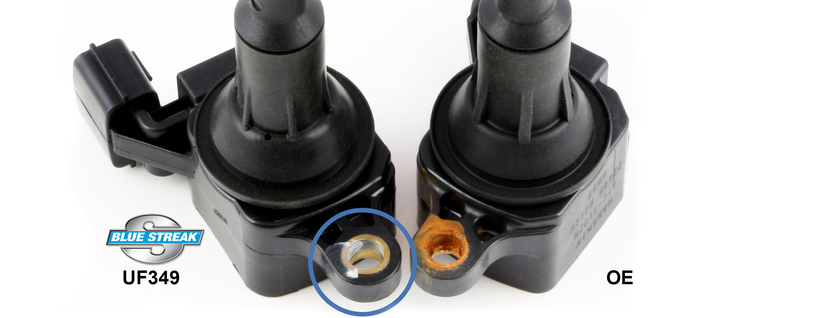 Blue Streak Ignition Coil (UF349) compared to original equipment after 200-hour salt spray test