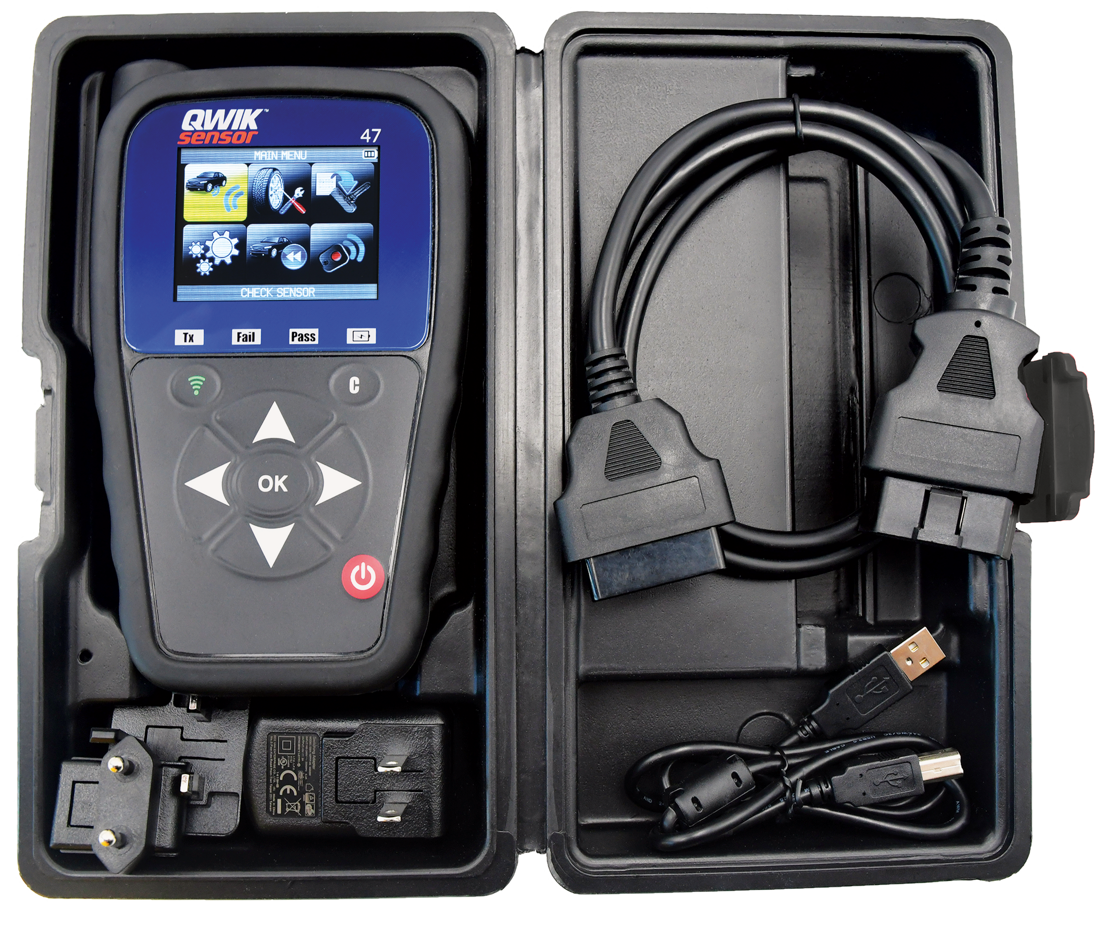 T47000 Tire Pressure Monitoring System from Standard Motor Products is a TPMS diagnostic tool with comprehensive make/model/year-specific relearn procedures built into the tool.