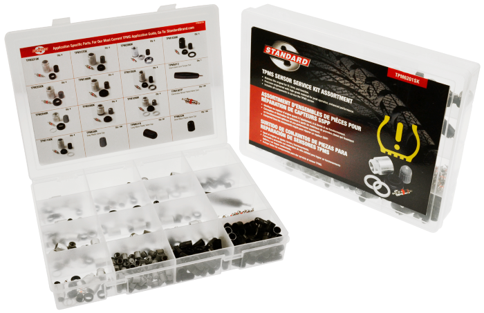 TPMS Sensor Service Kit Assortment (TPM6201SK) includes all components to service TPMS sensor.